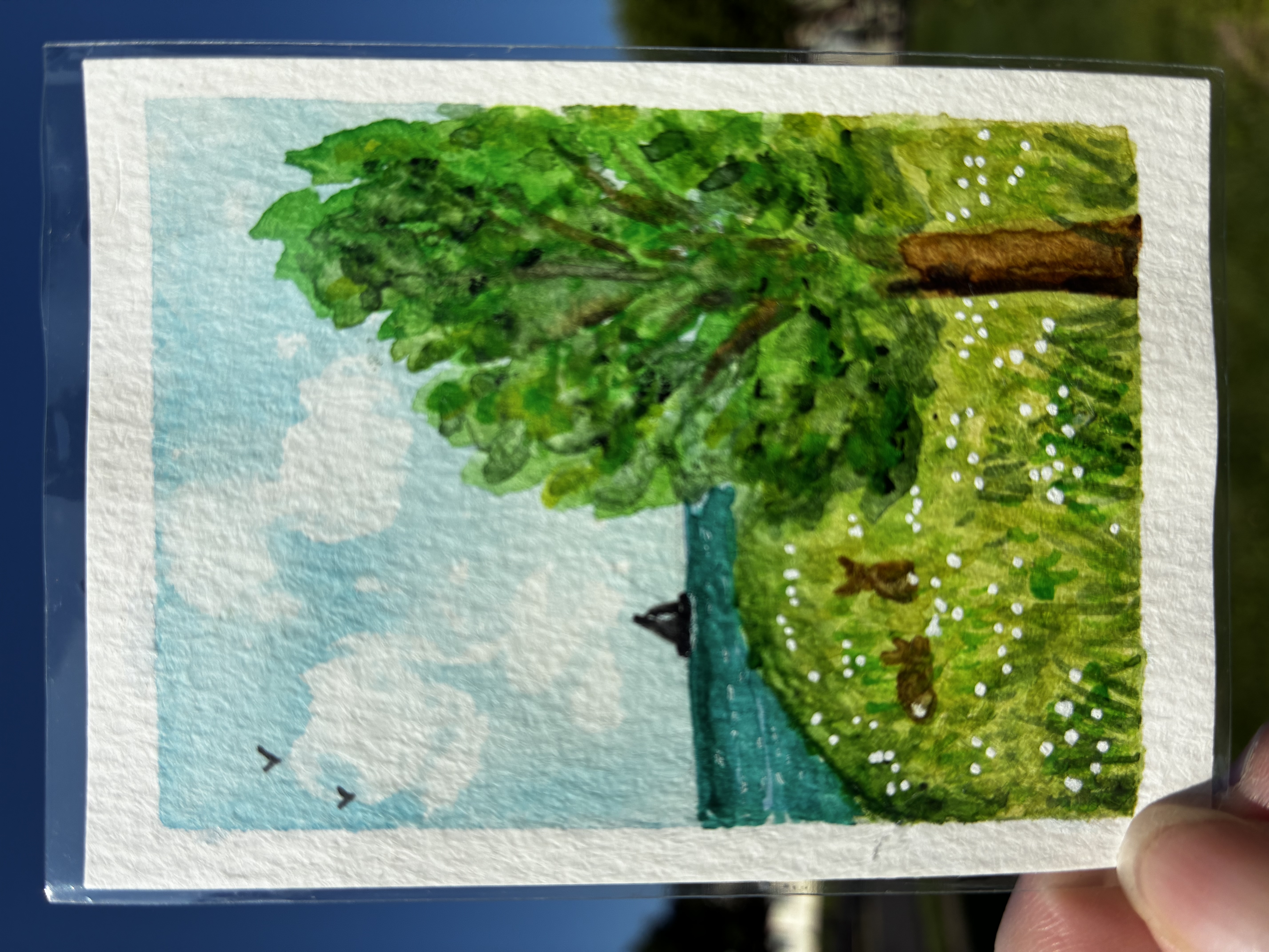 Bunnies by the sea, Whimsical ACEO by Kelly Ospina