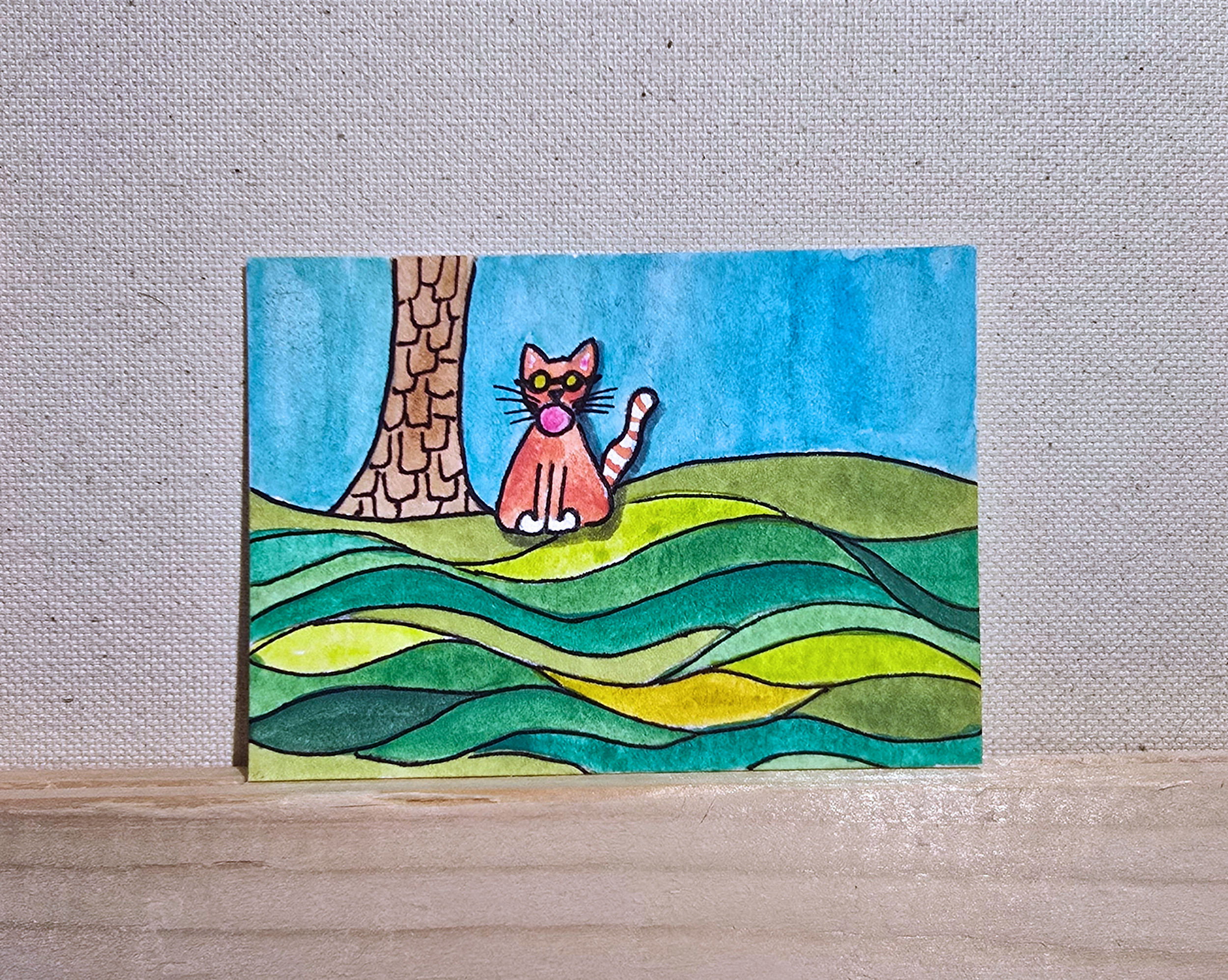 Ginger Cat in the Grass, Animals ACEO by Jo Claire Hall