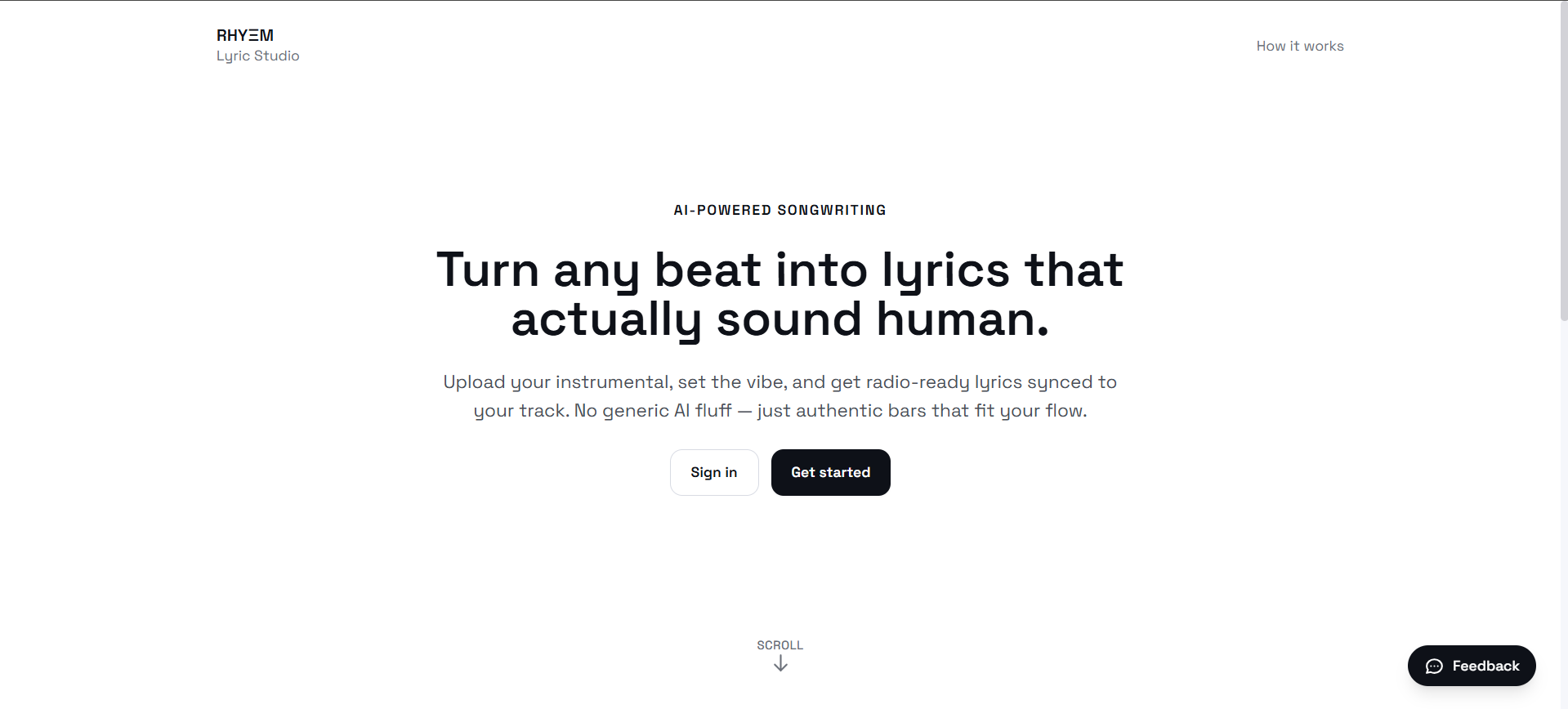 Rhyem - AI-Powered Lyrics Platform • Personal Project screenshot
