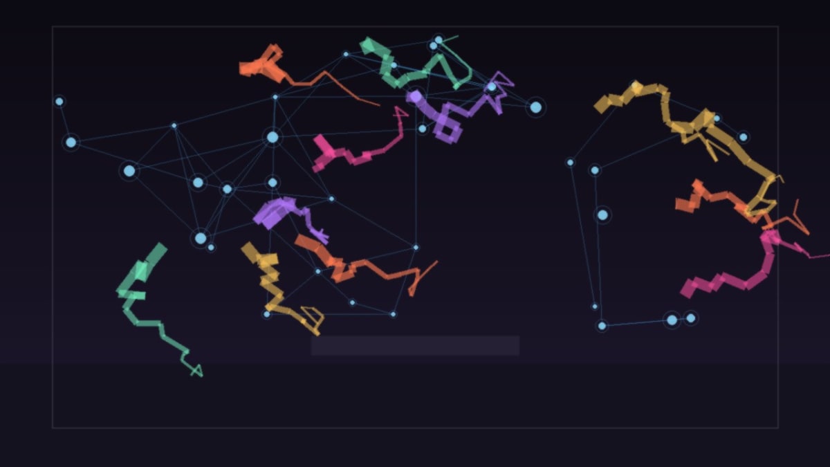 Abstract neural lattice and luminous brushstrokes colliding in a museum-like void, no people