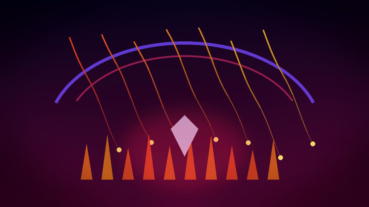 Editorial cover: seven comet trails over a violet arena arc with flame bursts and mic-drop diamond for BTS iHeartRadio 2026.