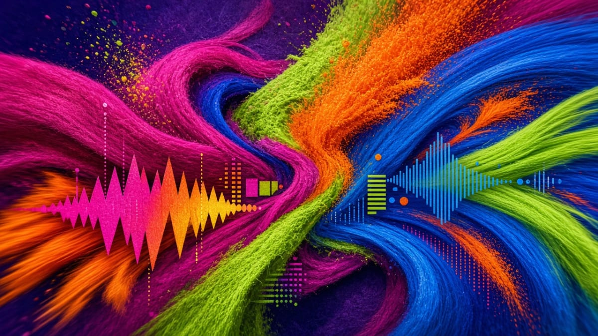 Abstract technicolour streaks of light and colour bursting in euphoric motion