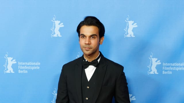 Actor Rajkummar Rao in a black tuxedo and bow tie at the Berlinale premiere of Newton in 2017