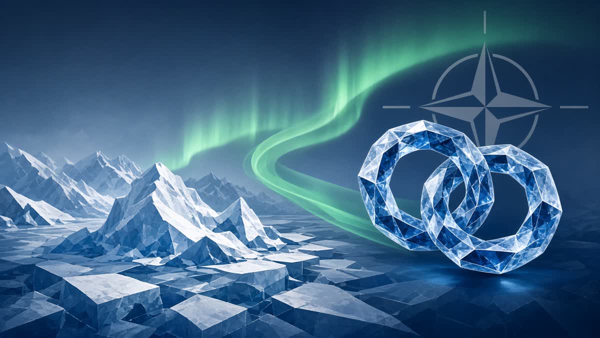Abstract Arctic ice landscape with interlocking crystal rings — Greenland security pact
