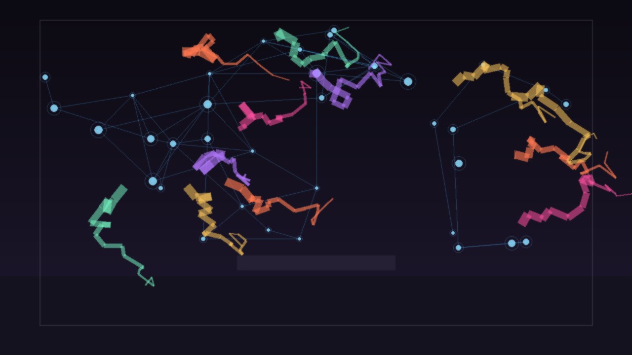 Abstract neural lattice and luminous brushstrokes colliding in a museum-like void, no people