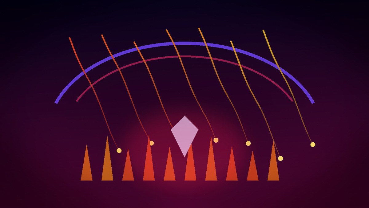 Editorial cover: seven comet trails over a violet arena arc with flame bursts and mic-drop diamond for BTS iHeartRadio 2026.