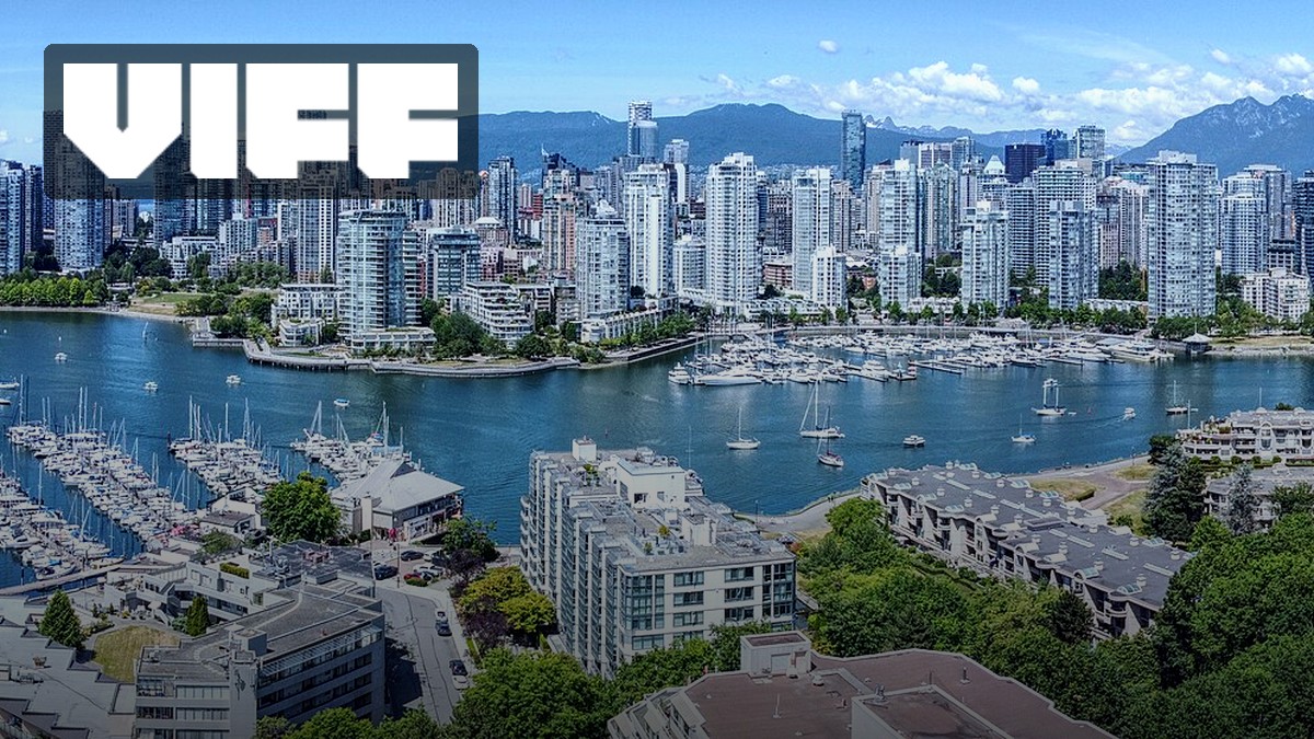 Photoreal Vancouver False Creek skyline with official VIFF logo for 45th Vancouver International Film Festival 2026 guide.