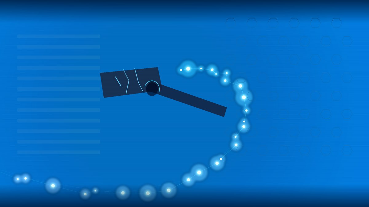 Abstract indigo circuit nodes breaking from a fractured gavel, editorial AI liability art, no people