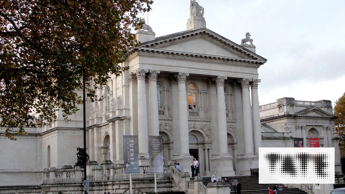 Photoreal Tate Britain Millbank exterior with official Tate logo for The 90s Art and Fashion 2026 guide.