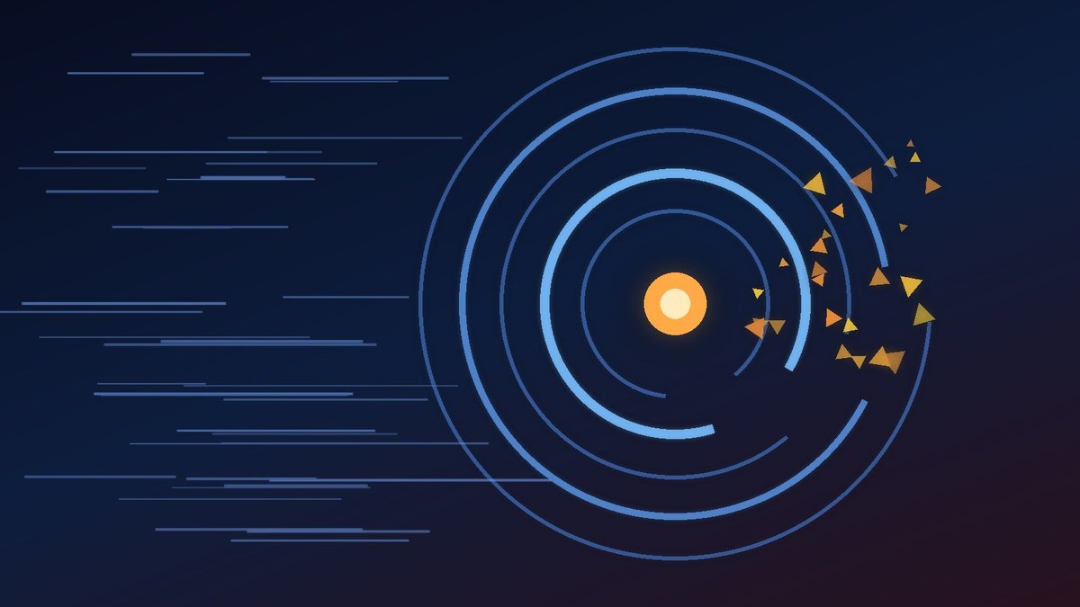 Abstract concentric safety rings with a fractured gap and glowing ember core on deep navy, speed streaks at left; conceptual art, no people or logos