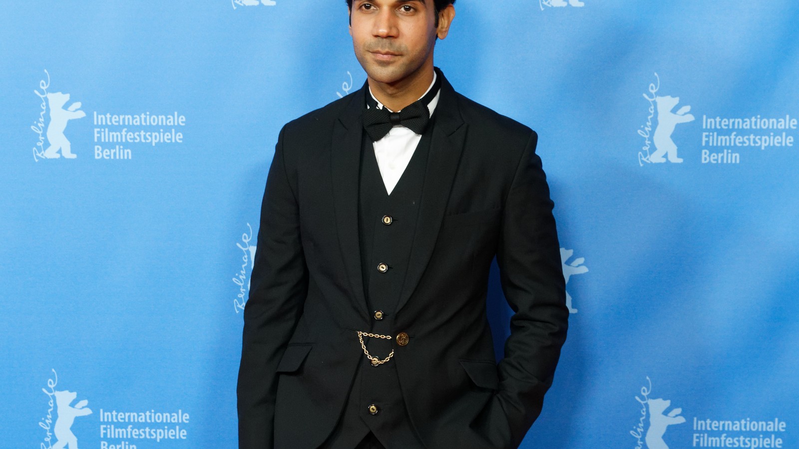 Actor Rajkummar Rao in a black tuxedo at the Berlinale in 2017