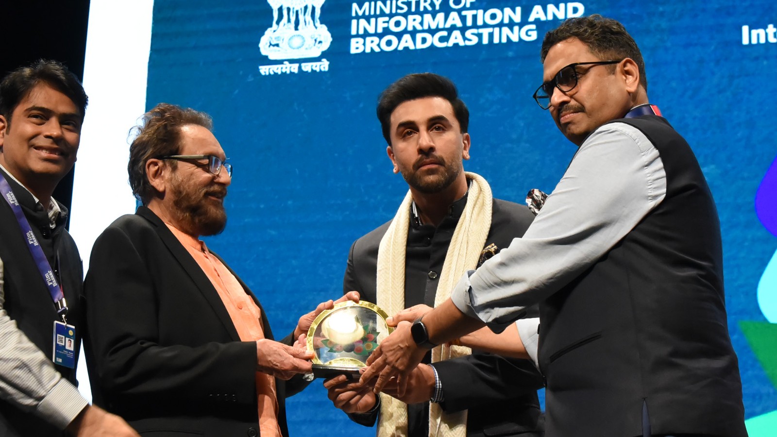 Ranbir Kapoor being felicitated at the 55th International Film Festival of India in Goa