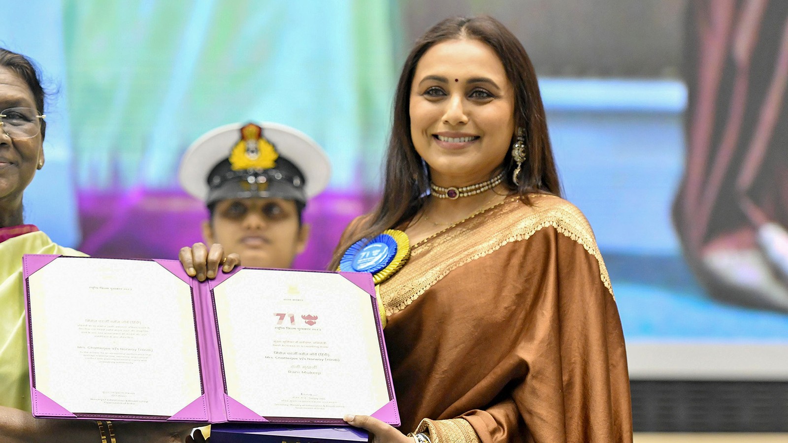 Rani Mukerji receiving the Best Actress National Award for Mrs Chatterjee Vs Norway