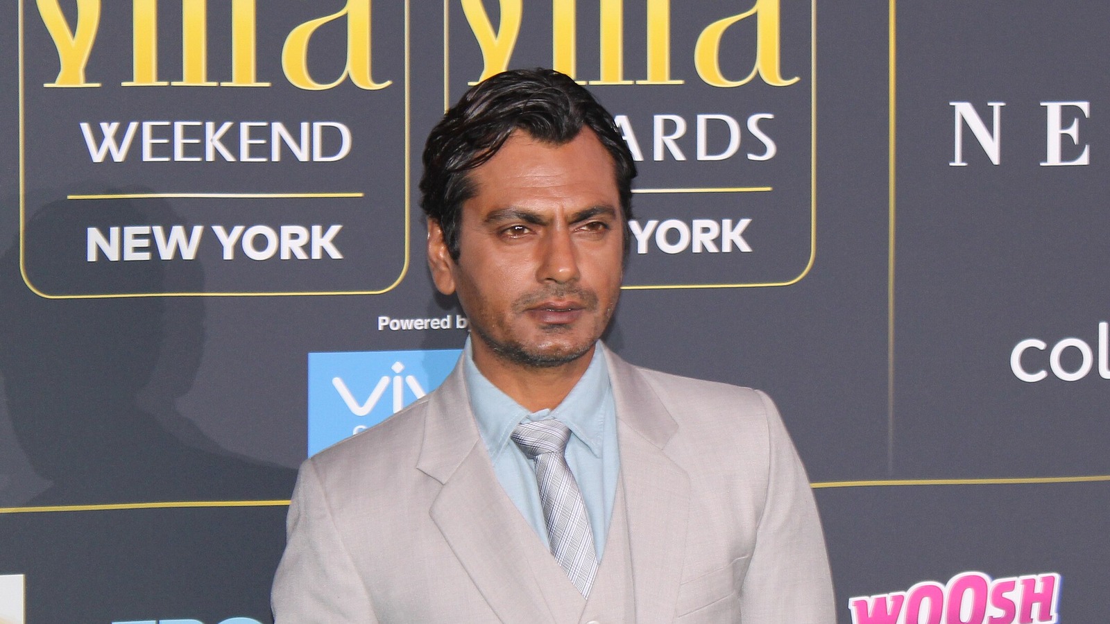 Actor Nawazuddin Siddiqui in a light grey suit at the IIFA Weekend New York 2017