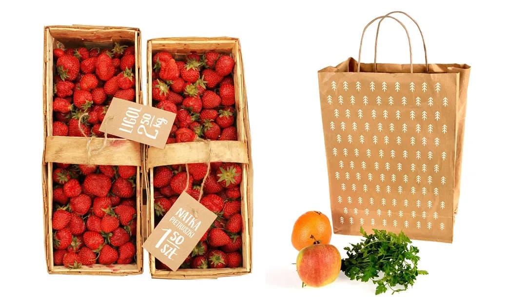 Identyfikacja wizualna sklepu z warzywami i owocami Lasek - Marta Sieczkowska. Brand collteral for fruit and vegetable shop Lasek by Marta Sieczkowska.