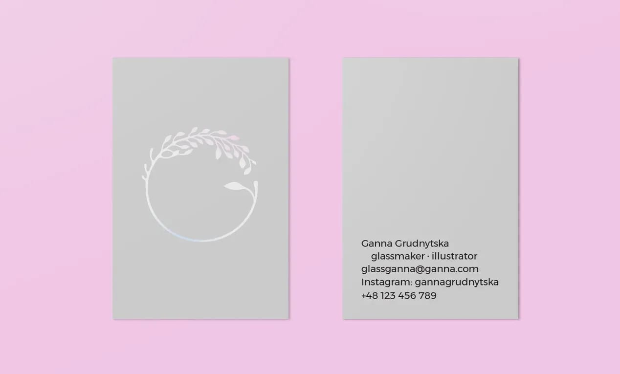 Wizytówka Ganna Glass - Ganna Grudnytska. Element identyfikacji wizualnej . Business card for Ganna Glass - designer and illustrator Ganna Grudnytska.