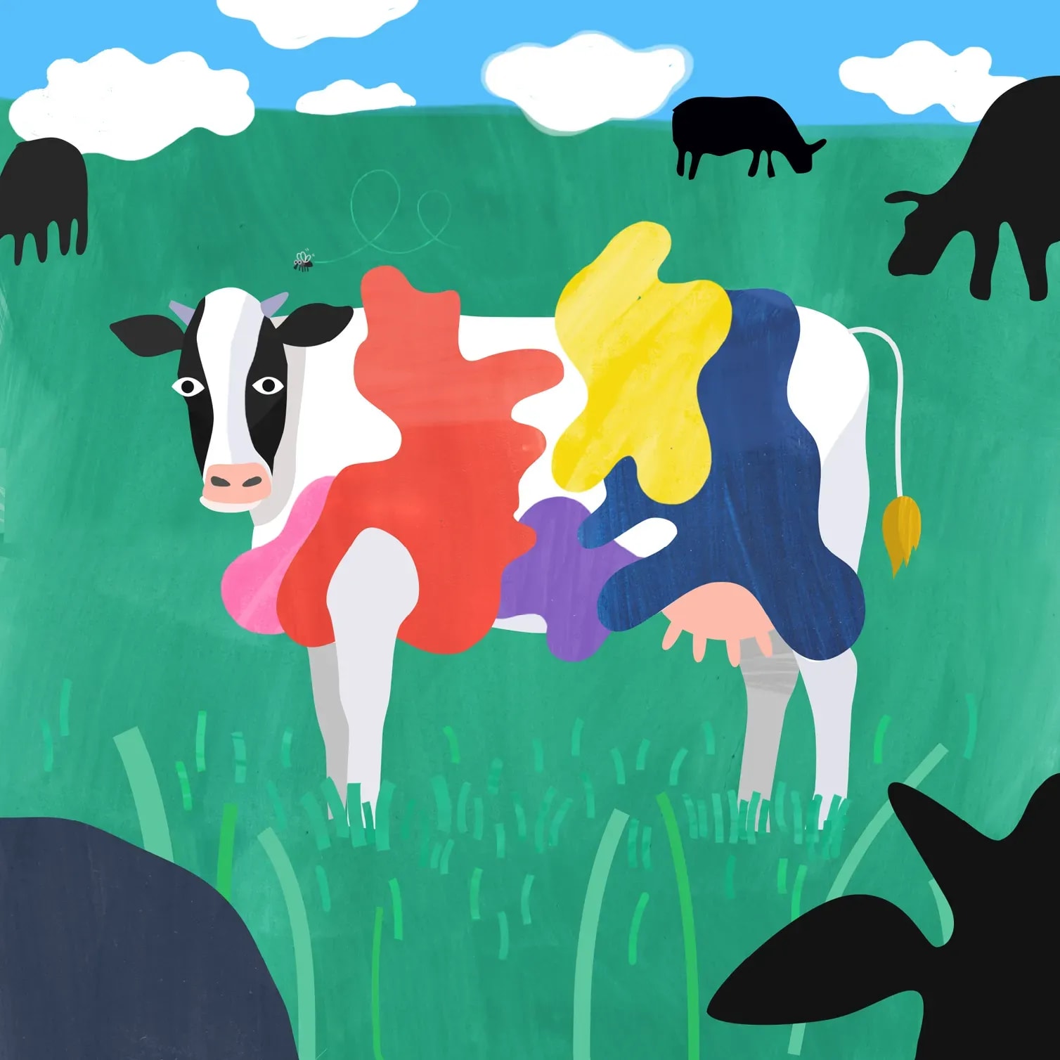 Ilustracja przedstawiająca krowe  - Marta Sieczkowska. Illustration showing a cow by Marta Sieczkowska.
