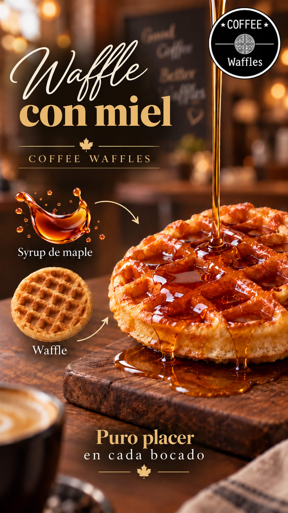 Waffle con miel de mapple