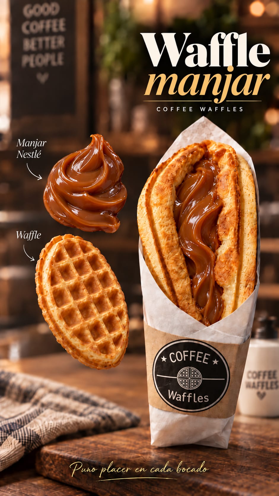 Waffle relleno con manjar