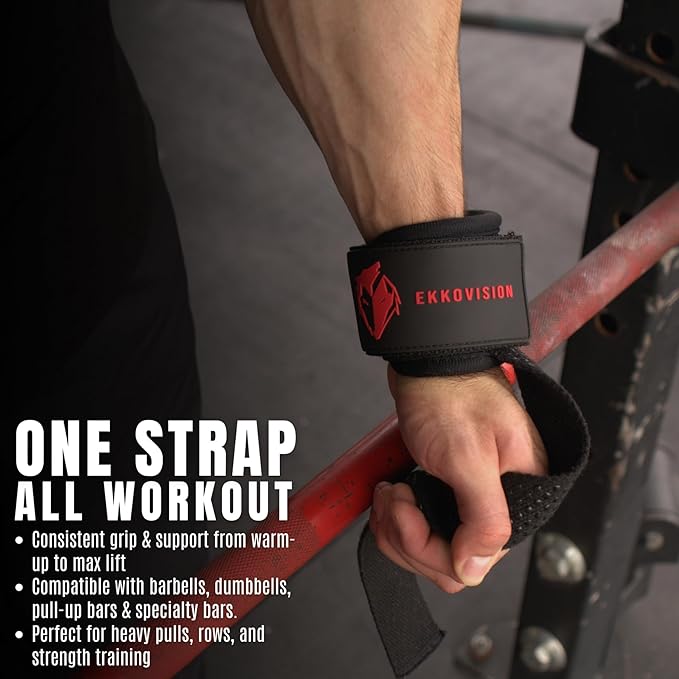 Ekkovision Weight Lifting Straps With Cuffed D Ring, Wrist Support for Men, Heavy Duty Thick Comfort