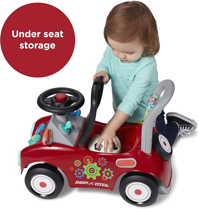 Radio Flyer Busy Buggy, for Toddlers 1-3, 3-in-1 Push Walker Ride On Car with 17 Sensory Activities,