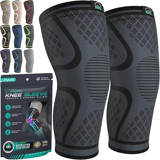 Modvel Compression Knee Brace for Women & Men, 2-Pack Knee Brace for Running Knee Pain, Knee Support