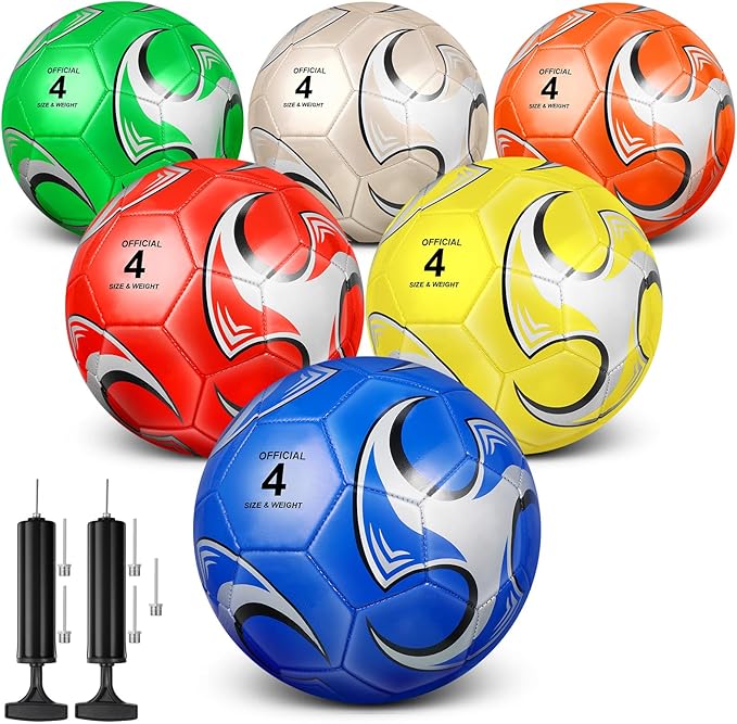 Deekin 6 Pcs Soccer Ball with Pump Size 5/4/3 Official Outside Sport Soccer Deflated Machine Stitche