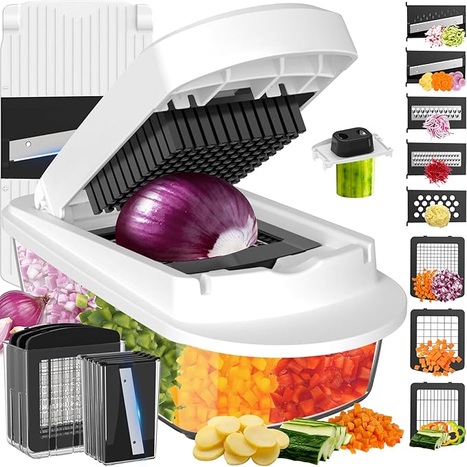 8 Blade All-in-1 Vegetable Chopper Mandoline Slicer with Container, Food Chopper, Onion Chopper, Veg