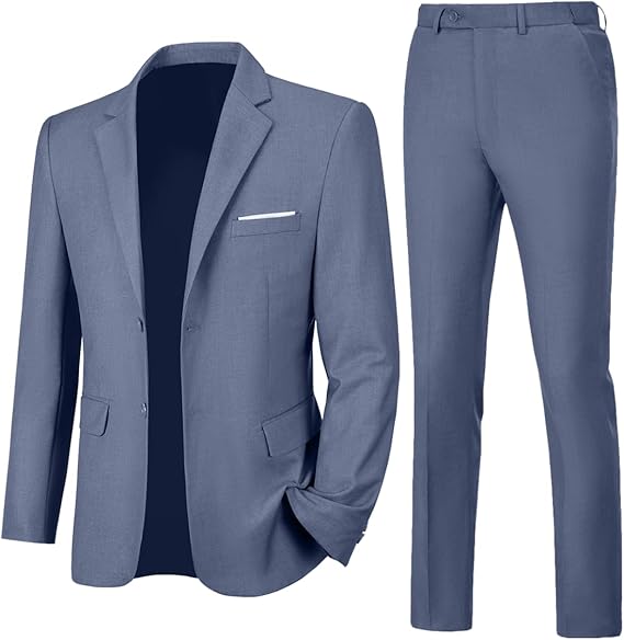 Mens 2 Piece Slim Fit Suit Two Button Formal Solid Suit Jacket Pants Set Wedding Work Prom Tuxedo Me