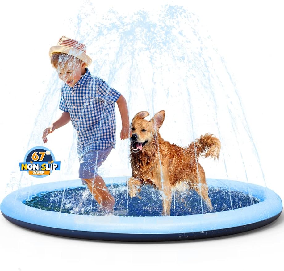 VISTOP Non-Slip Splash Pad for Kids and Dog, Thicken Sprinkler Pool Summer Outdoor Water Toys - Fun 