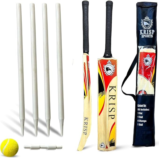 Cricket Bat Gift Set Wooden Cricket Bat Kit for Junior, Backyard Park Beach Indoor Outdoor Play Tenn