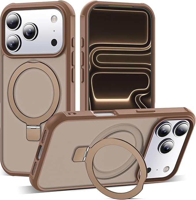 SKYLMW Compatible with iPhone 17 Pro Case with Invisible Magnetic O-Ring Stand Military-Grade Transl