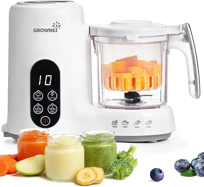Grownsy Baby Food Maker with Steam Basket, One Step Baby Food Processor Steamer Puree Blender Grinde