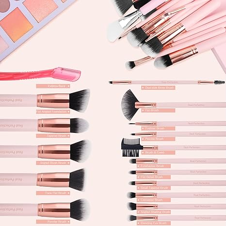 Real Perfection Makeup Brush Set 16 Pcs with 1 Eyebrow Razor Premium Synthetic Foundation Powder Con