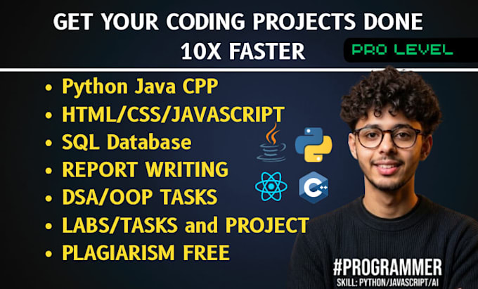 I will do cpp java python sql database html programming project assignment developer