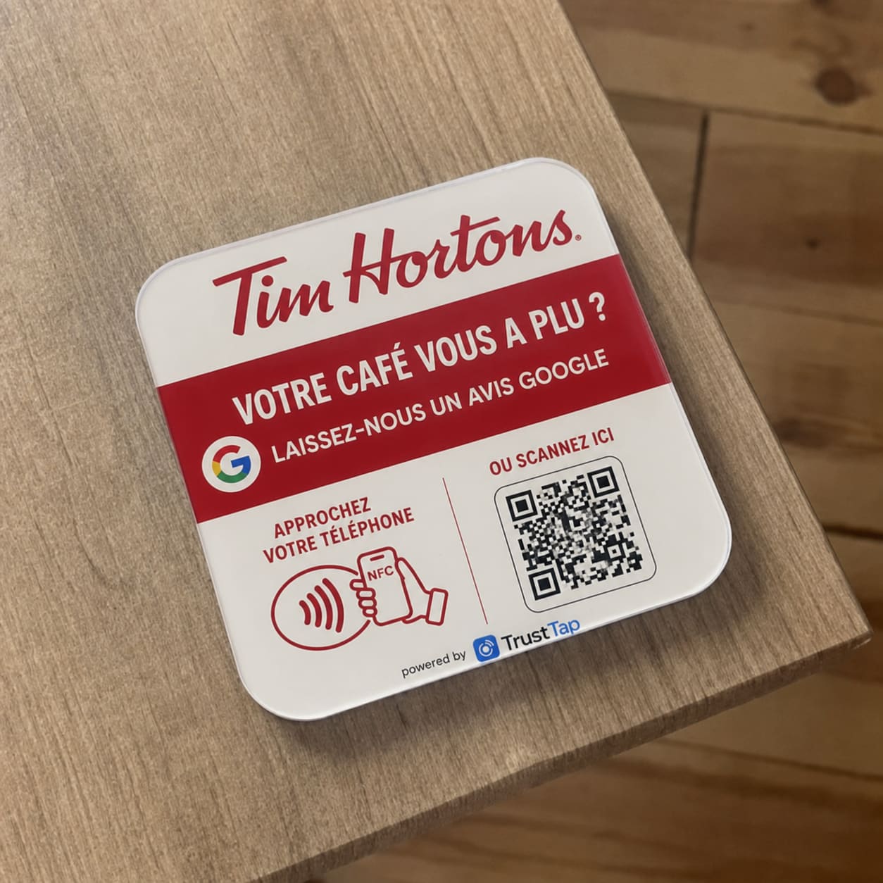 Plaque TrustTap personnalisée Tim Hortons