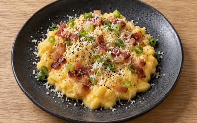 Œufs brouillés au guanciale et parmesan