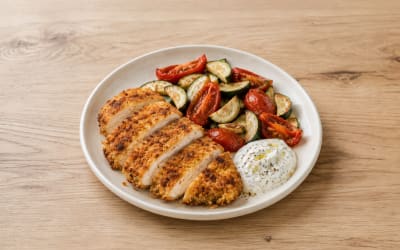Poulet pané & légumes au four