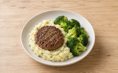 Steak haché, purée aux fines herbes & brocolis