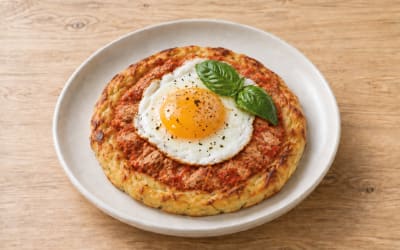 Tartelette de pomme de terre, thon et oeuf au plat