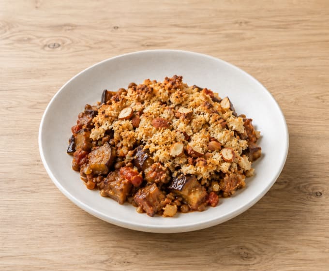 Crumble sarrasin d'aubergine et de lentilles au ras-el-hanout