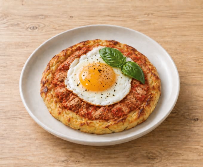 Tartelette de pomme de terre, thon et oeuf au plat