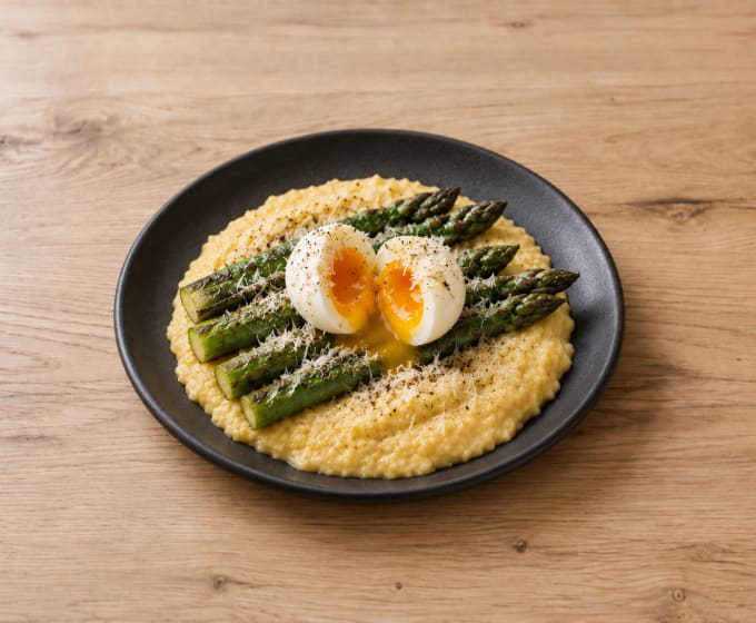 Polenta, œuf & asperges grillées