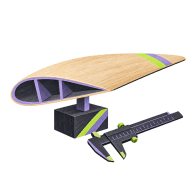 Holzmodell eines Tragflächenprofils mit Messschieber; freie redaktionelle Illustration, keine Darstellung tatsächlicher Produkte oder Betriebsausstattung