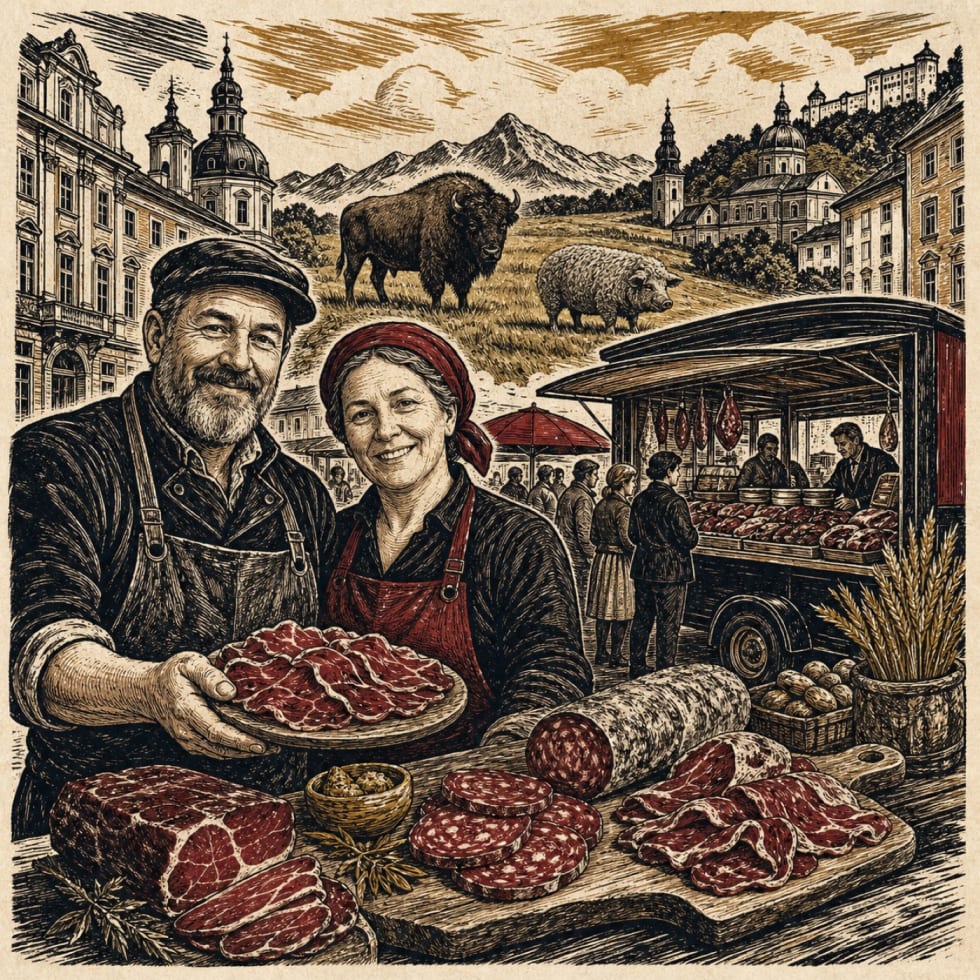 Redaktionelle Illustration zu Landbison: eine geschützte Spezialitätenmarke für Bison und Wollschwein