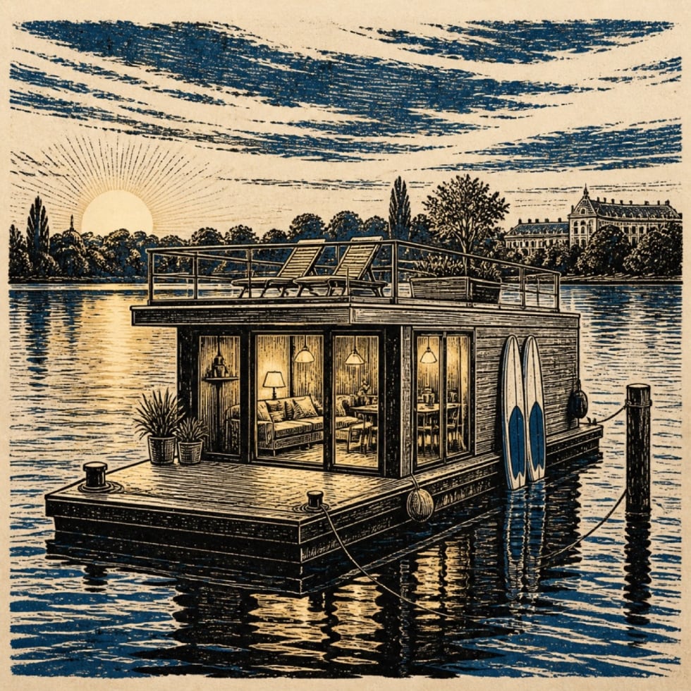 Redaktionelle Illustration zu Sea Loft One: Ferienwohnung mit 60-m²-Sonnendeck auf dem Jungfernsee