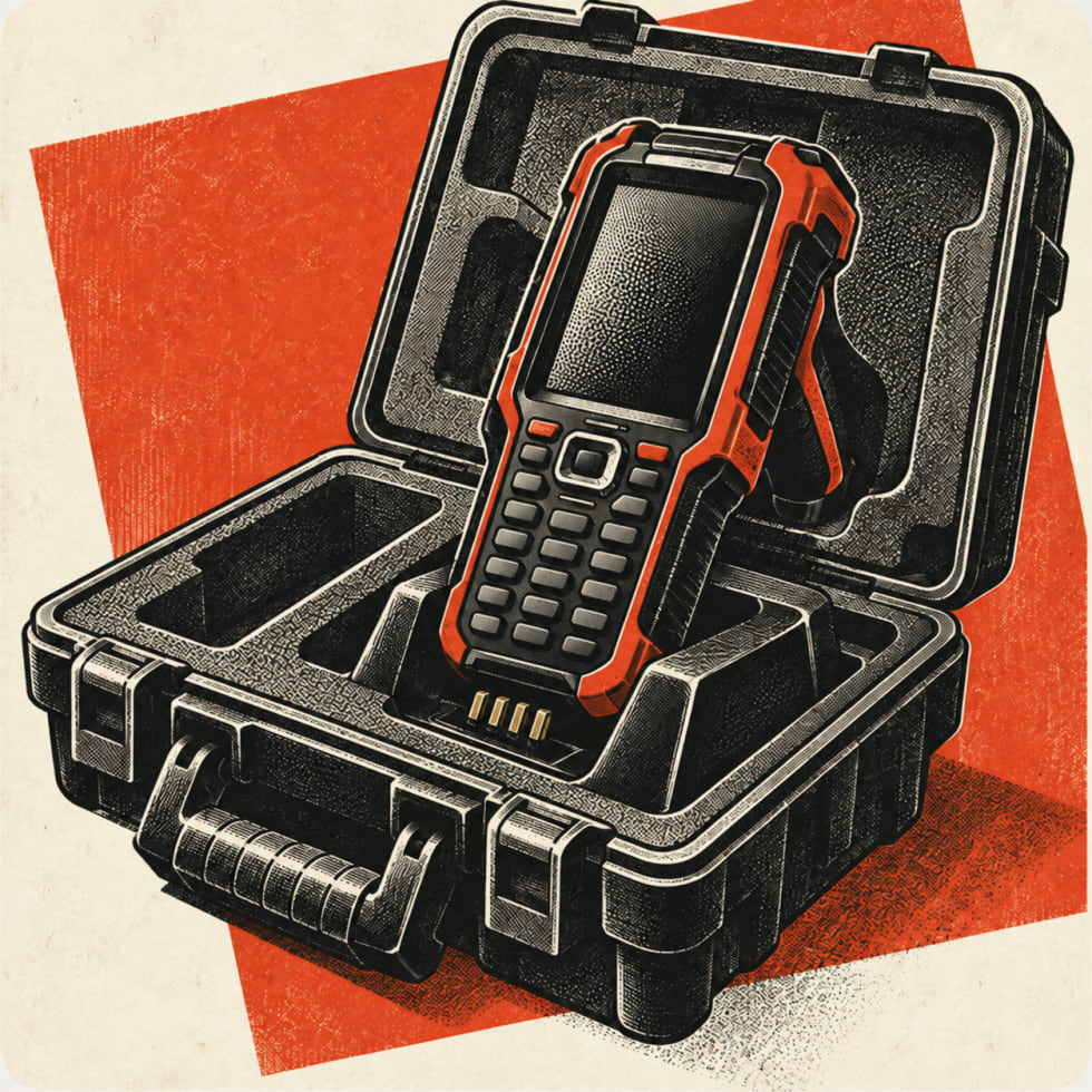 Mobiles Unternehmensgerät im Transportkoffer als freie redaktionelle Druckgrafik; keine Abbildung der tatsächlichen Betriebsausstattung