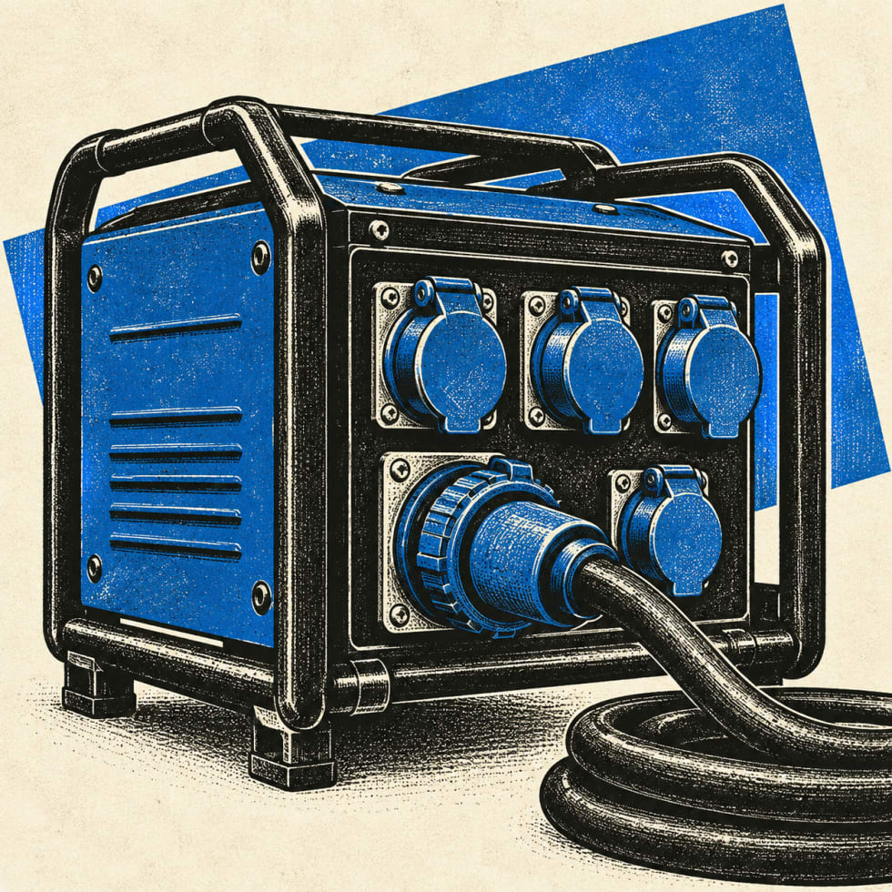Mobiler Stromverteiler mit Anschlusskabel; freie redaktionelle Illustration, keine Darstellung tatsächlicher Produkte oder Betriebsausstattung