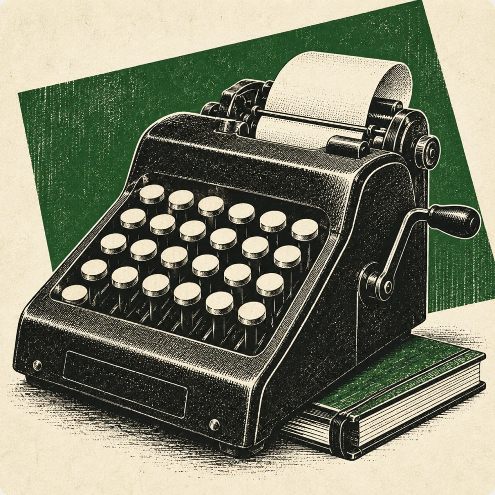 Rechenmaschine mit Kontobuch als Symbol für internationales Rechnungswesen; freie redaktionelle Illustration, keine Darstellung tatsächlicher Produkte oder Betriebsausstattung