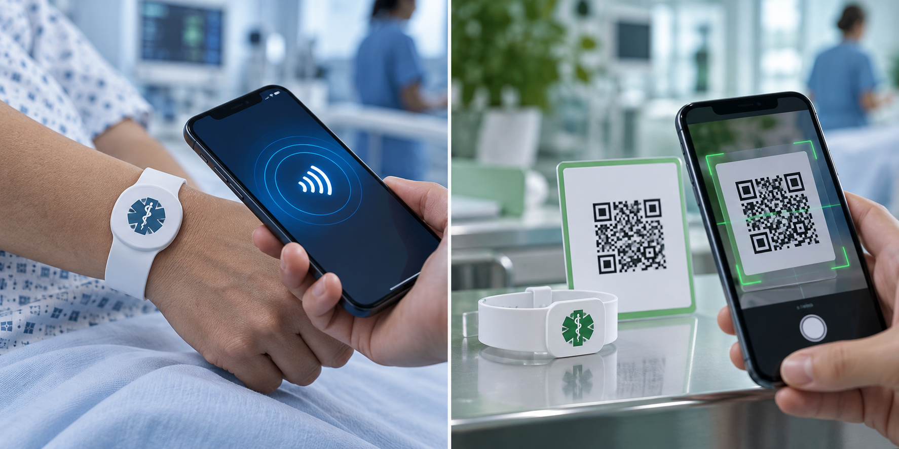 مقارنة بصرية بين سوار NFC وQR Code للأساور الطبية